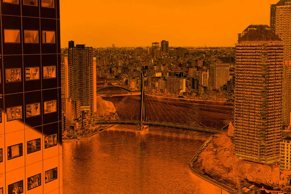 Fondo Degradado Color Del Paisaje Urbano Aéreo Tokio Atardecer Con — Foto de Stock