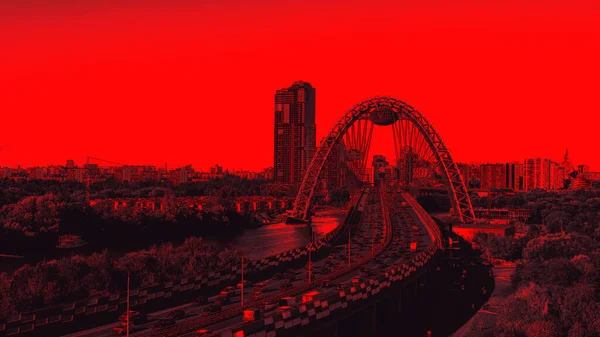 Vista Aérea Panorámica Color Degradado Del Pintoresco Puente Moscú — Foto de Stock