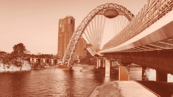 Panorama Aéreo Color Degradado Del Pintoresco Puente Moscú — Foto de Stock