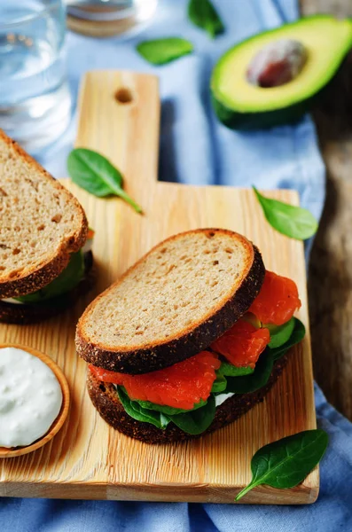 Smoked Salmon Avocado Spinach Rye Sandwich