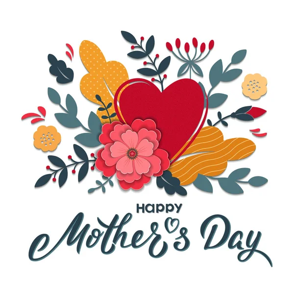 Happy Mother Day Card Design Hand Lettering Text Flowers Branches — Stock Vector