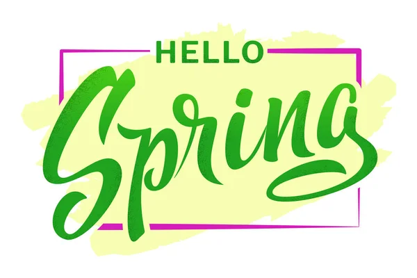 Hello Spring Kézi Vázlatos Logotípus Tavaszi Betűző Web Banner Sablon — Stock Vector