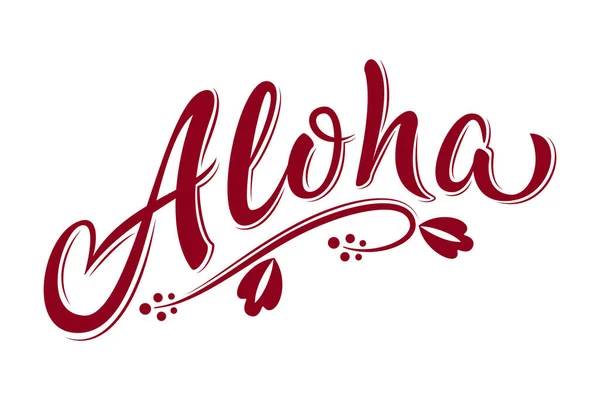 Aloha Mão Lettering Texto Com Flor Hibisco Camiseta Floral Havaiana — Vetor de Stock