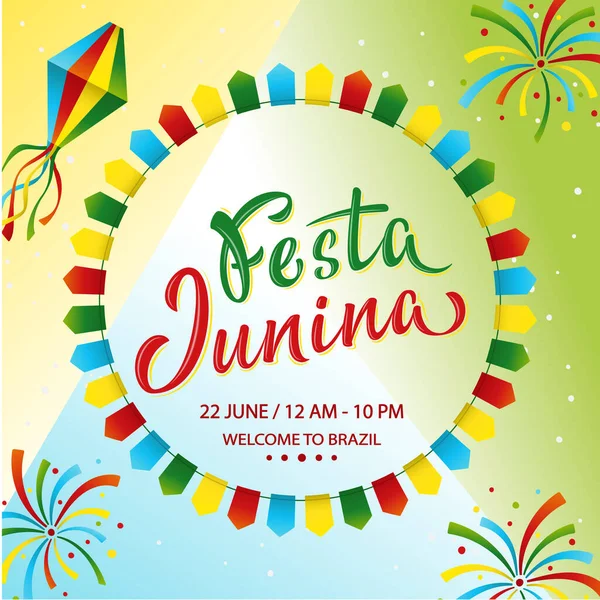 Festa Junina Poster Ontwerp Tekst Schrijven Juni Feest Braziliaans Brazilië — Stockvector