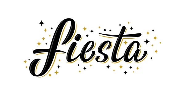 Cartello Lettering Nero Fiesta Con Stelle Nere Oro Lettere Pennello — Vettoriale Stock