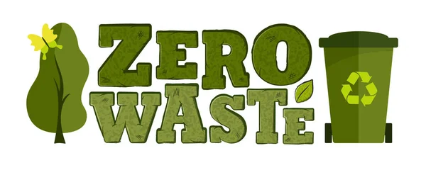 Signo Tipográfico Cero Residuos Textura Verde Con Hoja Ecológica Aislada — Vector de stock