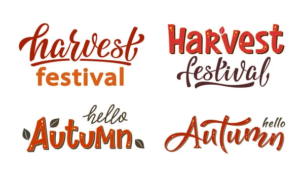 Набор Осенних Надписей Праздник Адская Осень Урожай Осенний Дизайн Плаката — стоковый вектор