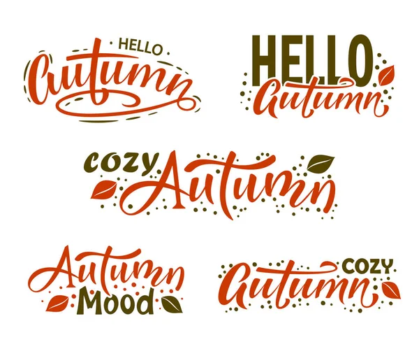 Autumn Lettering Sign Set Hello Autumn Cozy Autumn Inscription Autumn — Stock Vector