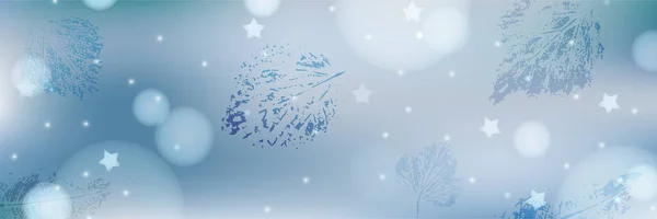 Ανοιχτό Μπλε Φόντο Χειμώνα Μπλε Κατεψυγμένα Φύλλα Φώτα Και Αστέρια — Διανυσματικό Αρχείο
