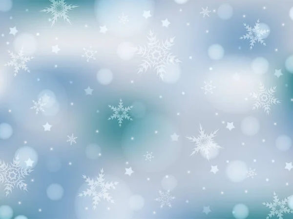 Fondo Azul Claro Con Copos Nieve Estrellas Luces Fondo Invierno — Archivo Imágenes Vectoriales