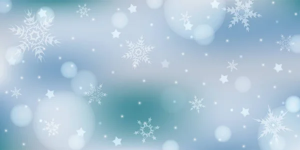 Ανοιχτό Μπλε Φόντο Χειμώνα Νιφάδες Χιονιού Αστέρια Και Φώτα Αφηρημένο — Διανυσματικό Αρχείο