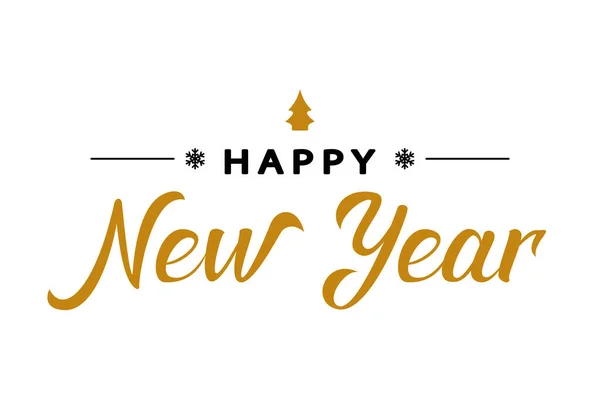 Šťastný Nový Rok Zlaté Černé Ručně Kreslené Písmo Oslavný Text — Stockový vektor