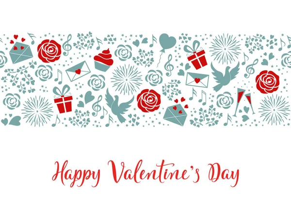 Valentinstag Nahtloses Vektormuster Mit Handgeschriebenem Text Hintergrund Mit Rosen Tauben — Stockvektor