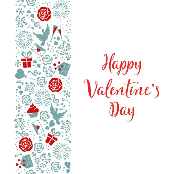 Valentinstag Vertikale Nahtlose Muster Mit Hand Schriftzug Hintergrund Mit Rosen — Stockvektor