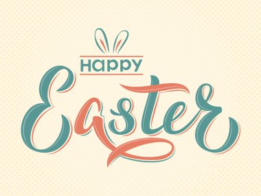 Eski tarz paskalya mesajlaşmanız kutlu olsun. Tavşan kulaklı mutlu Paskalya tabelası. Pascha logosu, rozet, kartpostal, davetiye, davetiye, poster, e-posta. Vektör sezonu selamlaması.