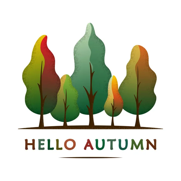 你好秋天创意的概念与秋天色调的森林 半平面设计 用于贺卡 印刷品 卡片和标签 社交媒体 矢量说明 — 图库矢量图片