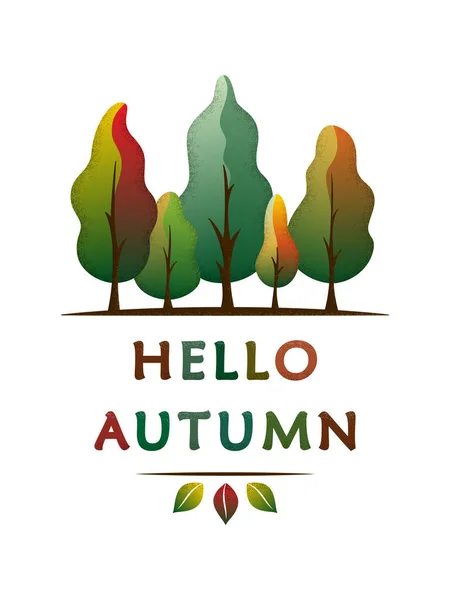 你好秋天创意的概念与秋天色调的森林 半平面设计 用于贺卡 印刷品 卡片和标签 社交媒体 矢量说明 — 图库矢量图片