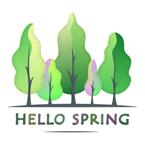 Hello Spring Креативна Концепція Весняним Тоном Лісу Напівплоский Дизайн Вітальних — стоковий вектор