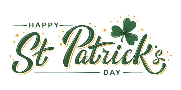 Happy Patrick Day Lettering Poster Green Shamrock Orange Stars Irish — Stock Vector
