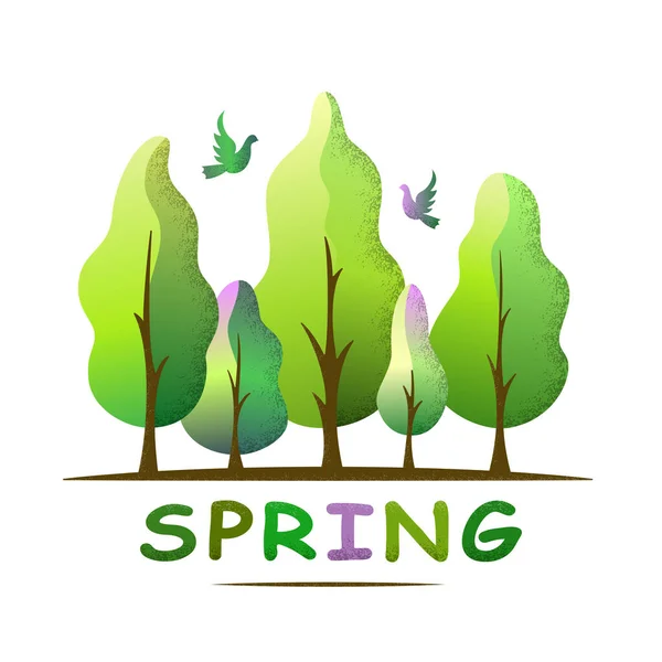 Весняний Лісовий Пейзаж Весняні Тони Дерев Птахів Концепція Екології Навколишнього — стоковий вектор