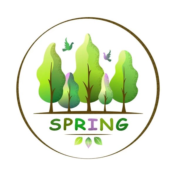 Весняний Лісовий Пейзаж Колі Весняні Тони Дерев Птахів Концепція Екології — стоковий вектор