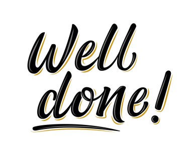 Kart, afiş, motivasyon posteri ve ikon için aferin. Güzel bir selamlama yazısı, siyah 3D işareti. Beyaz arkaplanda el yazısı modern fırça harfleri izole