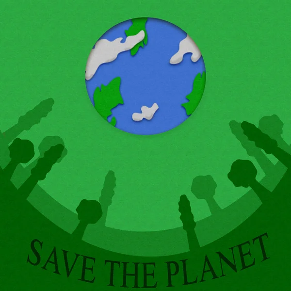 Ilustração Com Textura Papel Salvar Planeta Terra Superfície Terra Árvores — Fotografia de Stock
