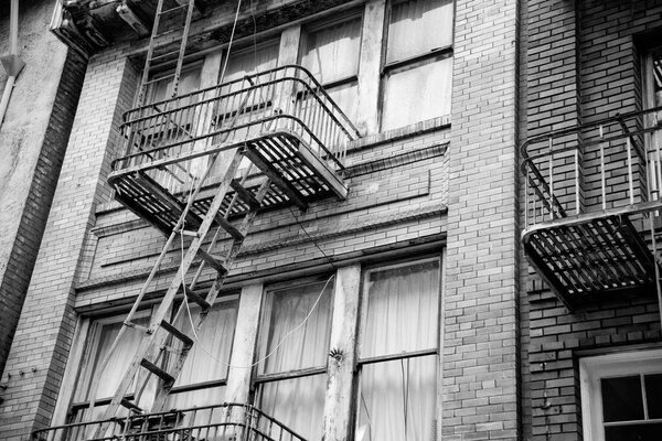 Window in an old house. Fire route