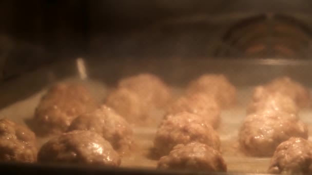 Bakso daging dan daging cincang digoreng dalam oven — Stok Video