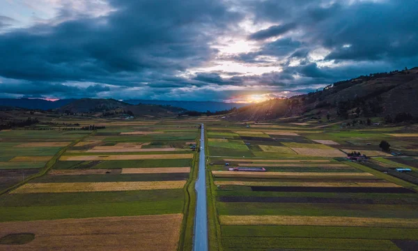 yol ve buğday tarlaları gün batımında