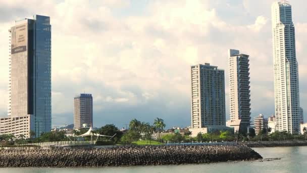 Pan Panama City Landscape Showing Big Sky Scrappers City Centre — Stock Video