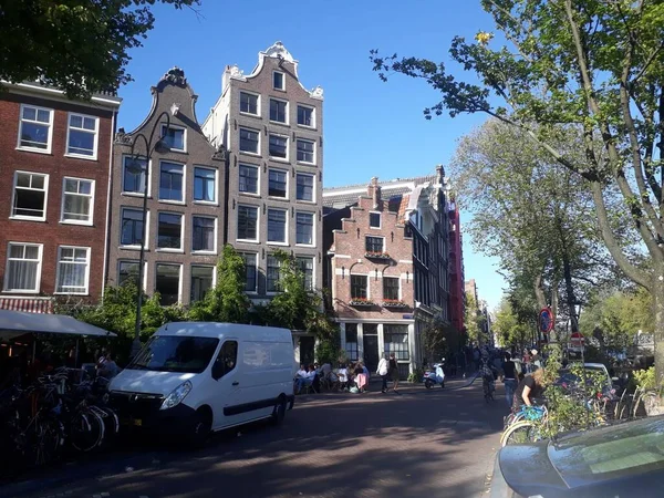 Amsterdam Architectuur Hoge Huizen Met Gevel Uiteinden Hoge Appartementen Kantoren — Stockfoto