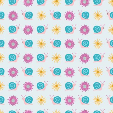 Vektör Salyangoz ve Çiçek Düzeni. Duvar kâğıdı, kumaş ve koleksiyon defteri için mükemmel..