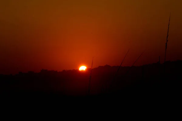 Zonsopgang Van Achterkant Van Bergen Bij Jim Corbett National Park — Stockfoto