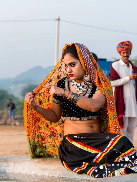 Pushkar Rajasthan India November 2019 Portrait Young Indian Beautiful Girl — Stok fotoğraf