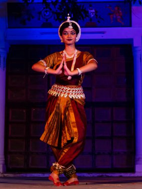 Pushkar, Rajasthan / India - November 2019 : Portrait of female artists performing famous oddissi dance