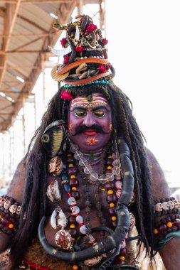 Puşkar, Rajasthan / Hindistan - Kasım 2019: Hindistan devesi fuarında Hintli adam