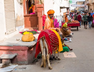 Pushkar, Rajasthan / India - November 2019 : Portrait of people of pushkar enjoying pushkar fair