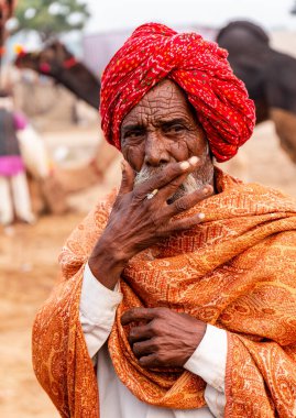 Pushkar, Rajasthan / Hindistan - Kasım 2019: Pulkar deve fuarı. 