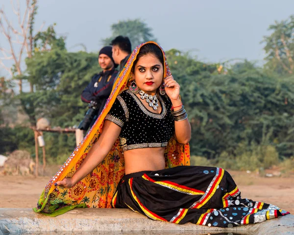 Pushkar Rajastão Índia Novembro 2019 Retrato Jovem Indiana Bonita Mulher — Fotografia de Stock