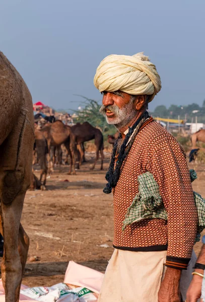 Pushkar Rajasthan India November 2019 Portrait Rajasthani Camel Owner Trader — 스톡 사진