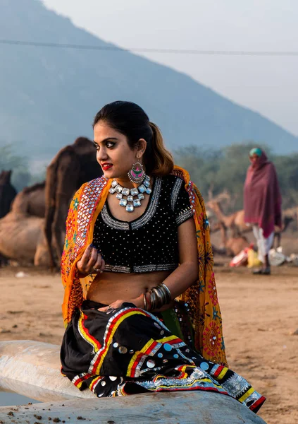 Pushkar Rajasthan Inde Novembre 2019 Portrait Jeune Indienne Belle Femme — Photo