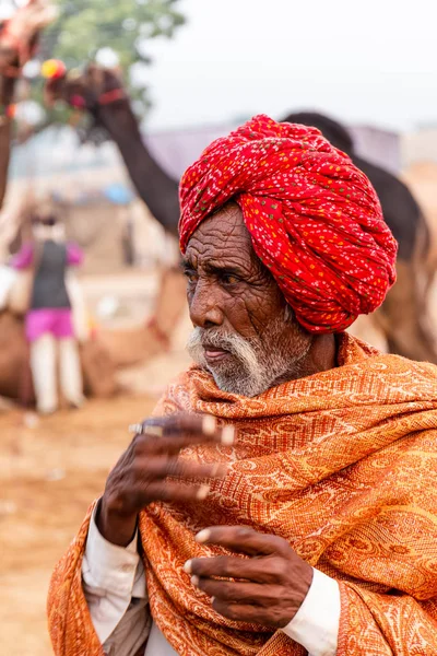 Pushkar Rajastão Índia Novembro 2019 Pushkar Camelo Justo 2019 Homem — Fotografia de Stock