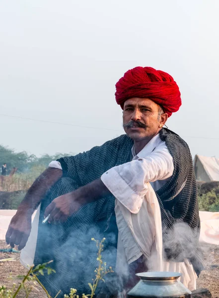 Pushkar Rajastán India Noviembre 2019 Retrato Comerciantes Camellos Participando Con —  Fotos de Stock