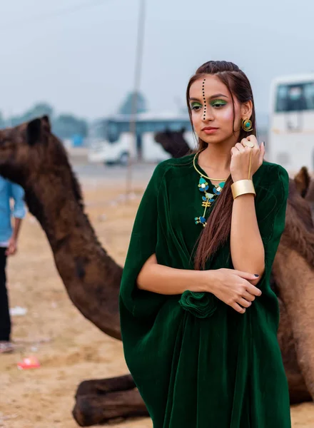 Pushkar Rajasthan Indie Listopad 2019 Piękna Hinduska Kobieta — Zdjęcie stockowe
