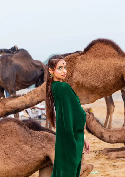 Pushkar Rajastão Índia Novembro 2019 Retrato Jovem Bela Modelo Feminina — Fotografia de Stock