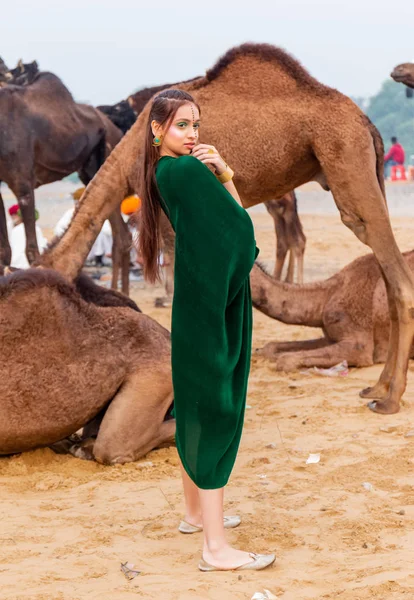 Pushkar Rajasthan Indie Listopad 2019 Portrét Mladé Krásné Indické Modelky — Stock fotografie