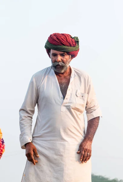 Pushkar Rajasthan India November 2019 Portrait Camel Traders Participating Camels — Stock Photo, Image