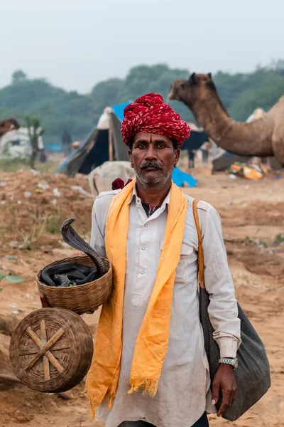 Pushkar Rajastán India Noviembre 2019 Hombre Local Feria Camellos Pushkar —  Fotos de Stock