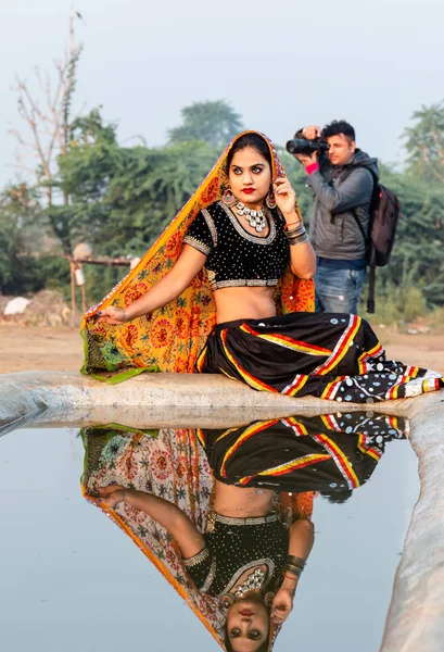 Pushkar Rajasthan India Listopad 2019 Portret Młodej Hinduskiej Pięknej Kobiety — Zdjęcie stockowe